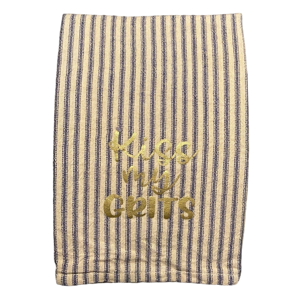 Kiss My Grits Unbranded Kitchen Towel Blue Cream Stripes